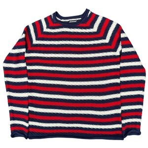 Joe Boxer XL Striped Knit Sweater Red White Navy Crewneck Retro Casual